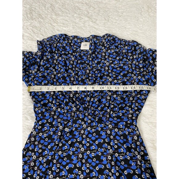 Cabi The Ten Dress Women Size S Blue Floral Long Sleeve Double Layer Semi Sheer - Picture 8 of 16